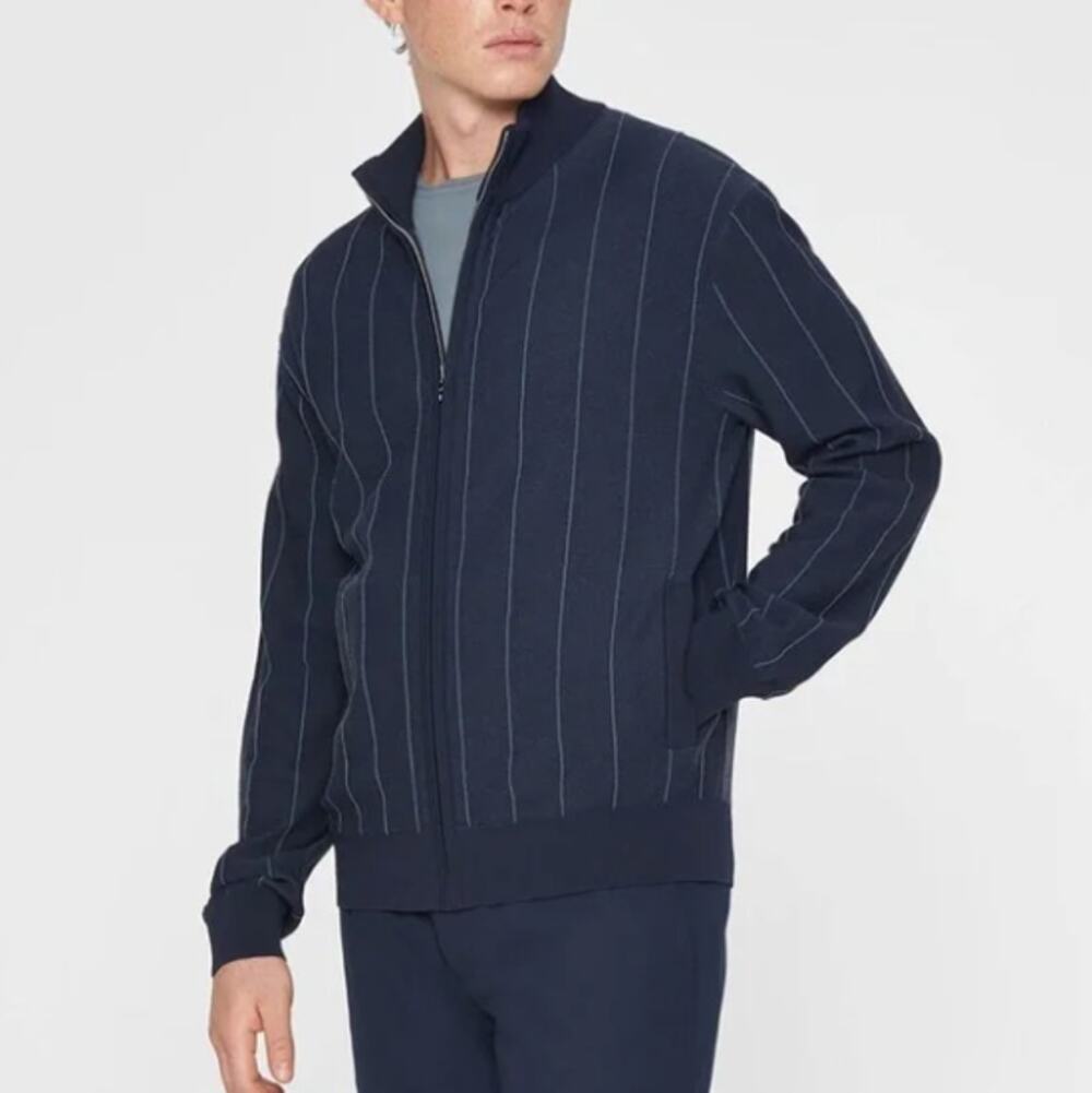 CLUB MONACO Rib Plaited Bomber Jacket Navy Blue Sz M $149 {Q33}
